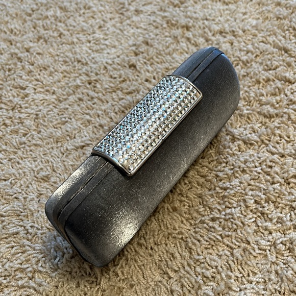 Vintage rhinestone silver velvet steel clutch shoulder bag - Picture 9 of 9